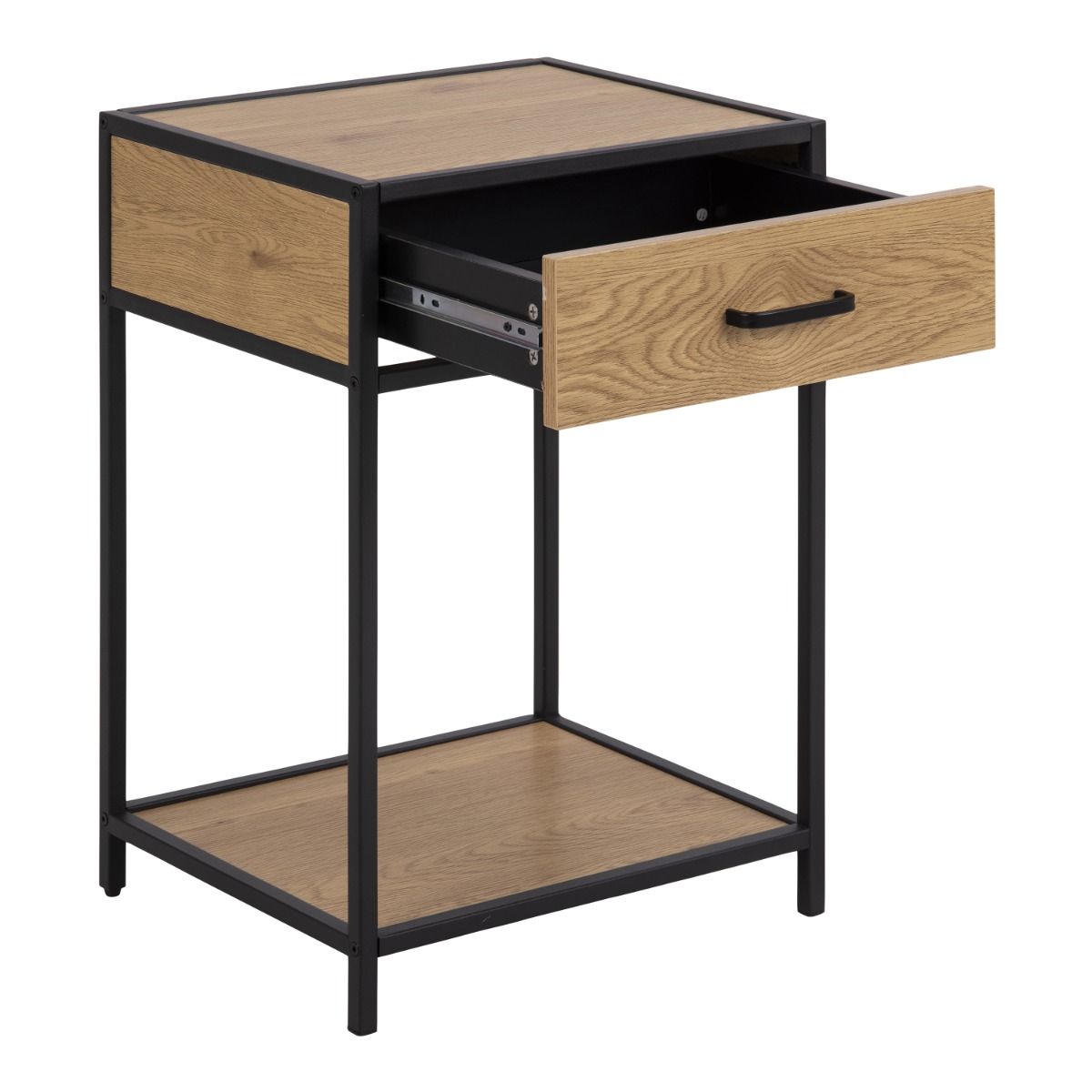 Seaford Bedside Table with 1 Drawer in Black & Brown