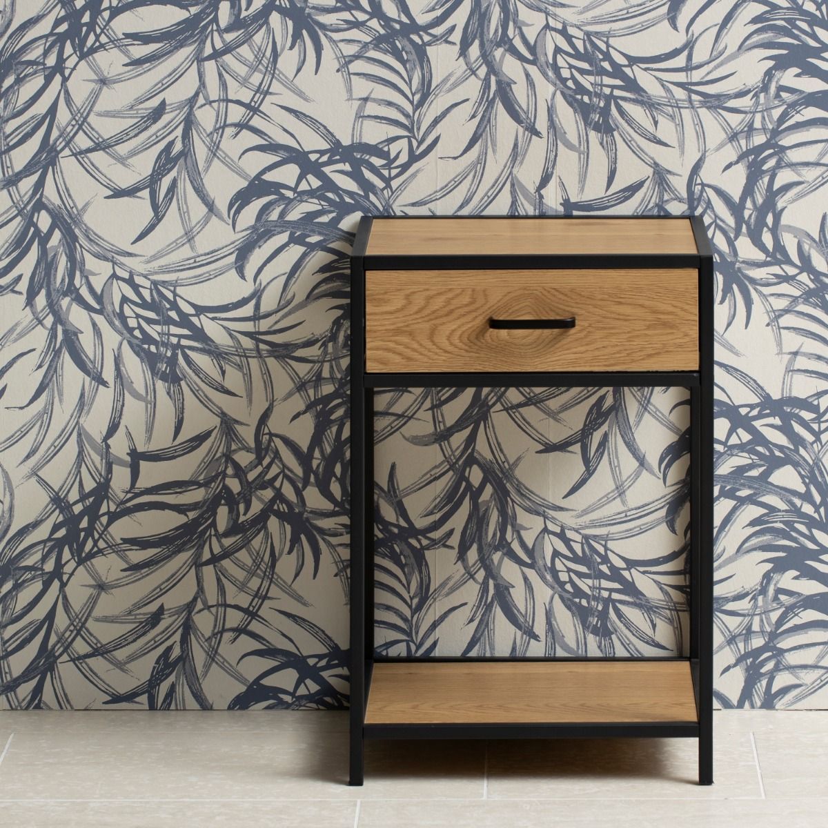 Seaford Bedside Table with 1 Drawer in Black & Brown