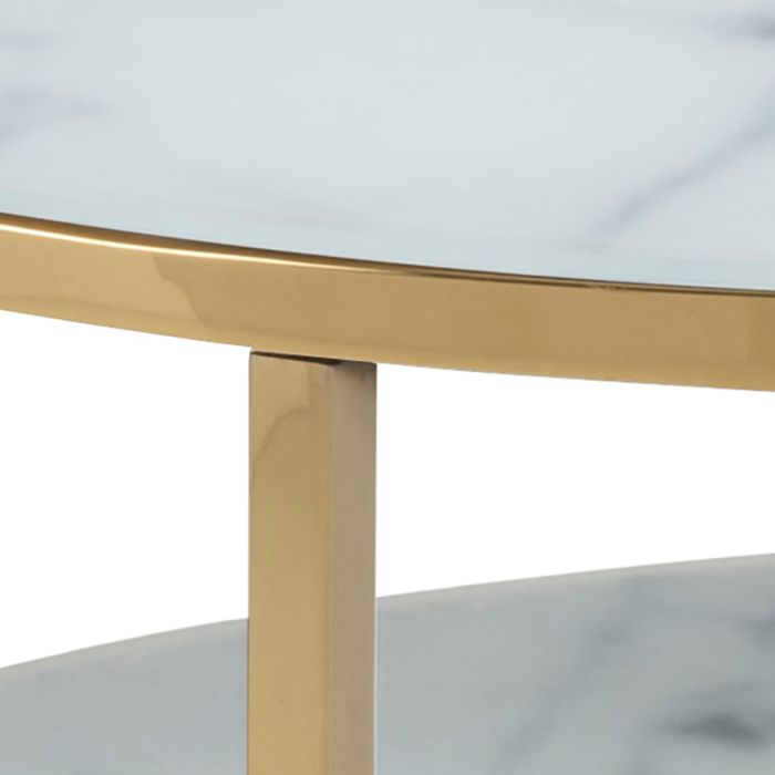 Alisma Round Coffee Table with White Crystal Clear Marble Glass Top & Gold Legs