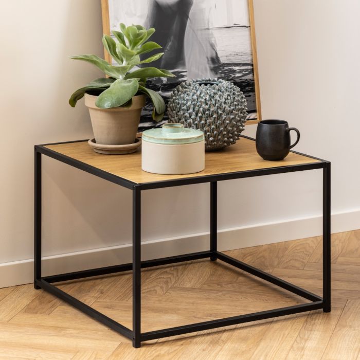 Seaford Black Metal Coffee Table with Brown Top