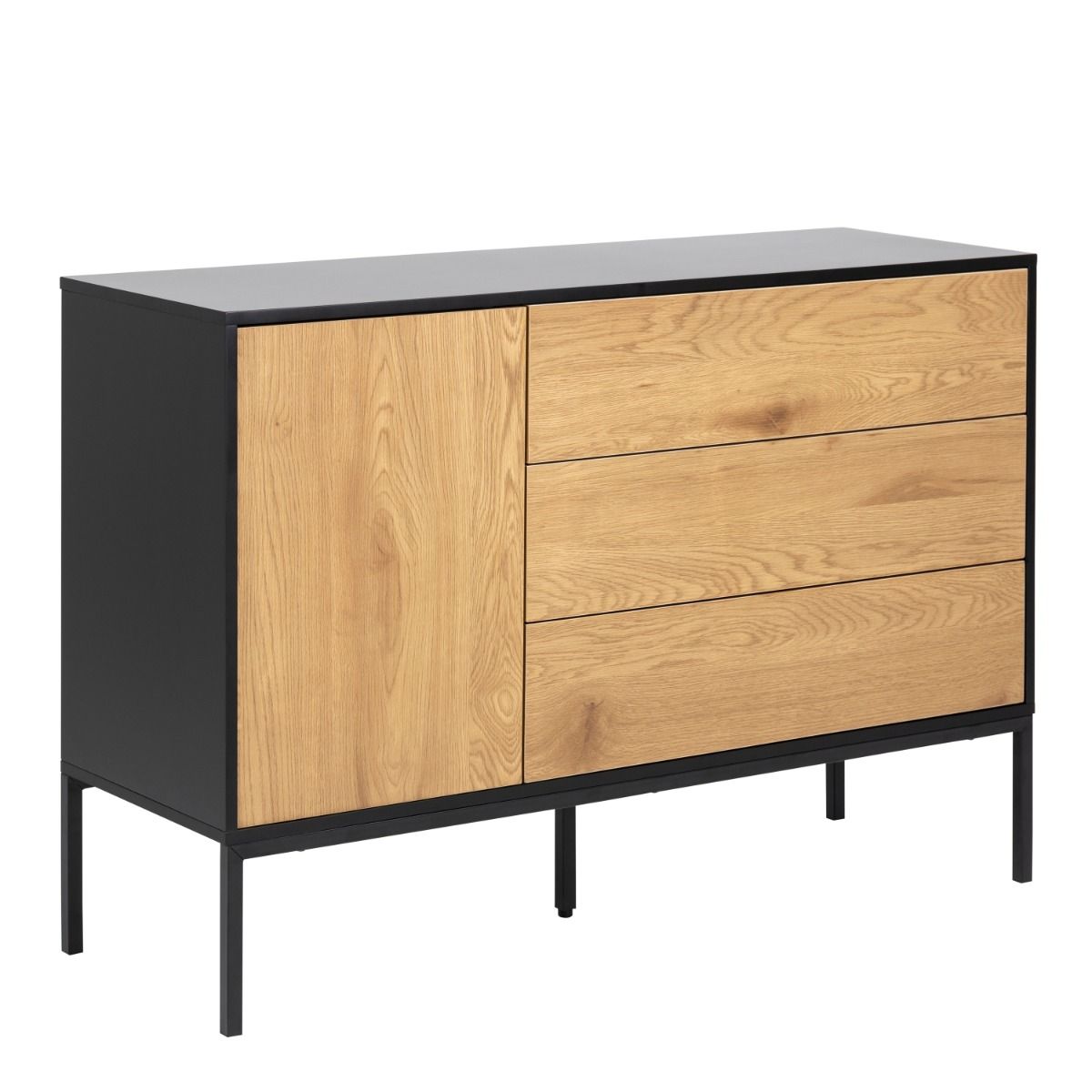 Seaford 1 Door 3 Drawer Small Sideboard in Black & Brown