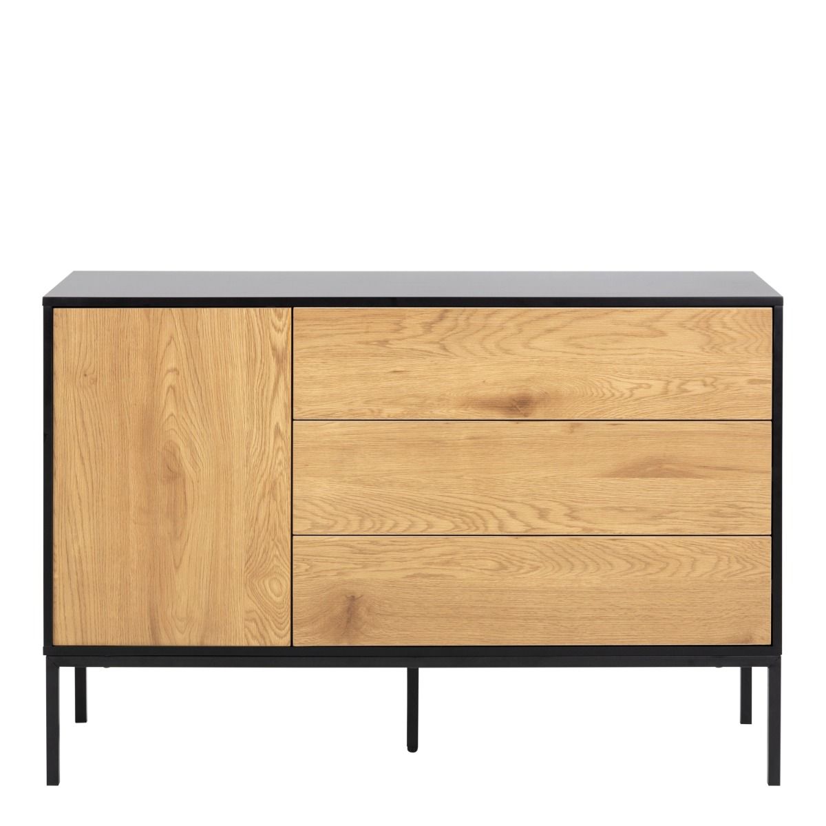 Seaford 1 Door 3 Drawer Small Sideboard in Black & Brown