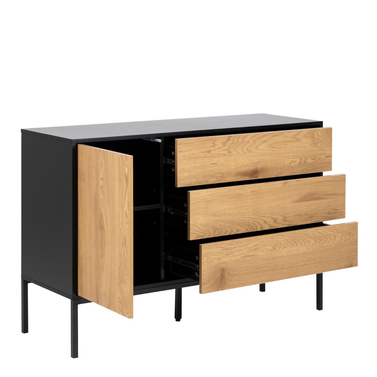 Seaford 1 Door 3 Drawer Small Sideboard in Black & Brown