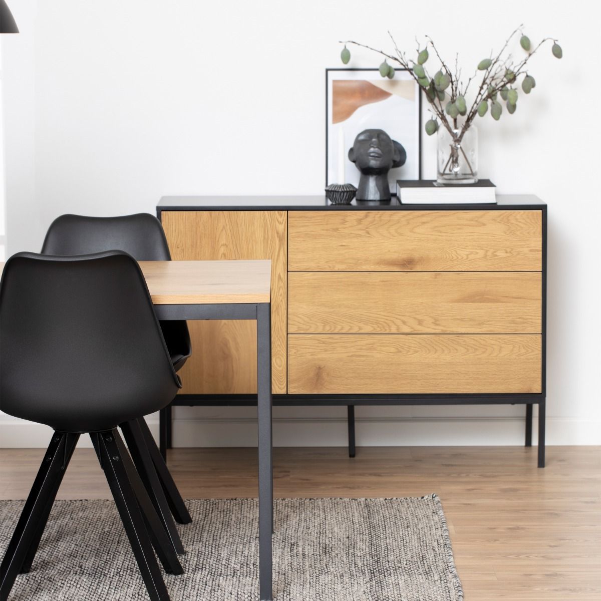 Seaford 1 Door 3 Drawer Small Sideboard in Black & Brown