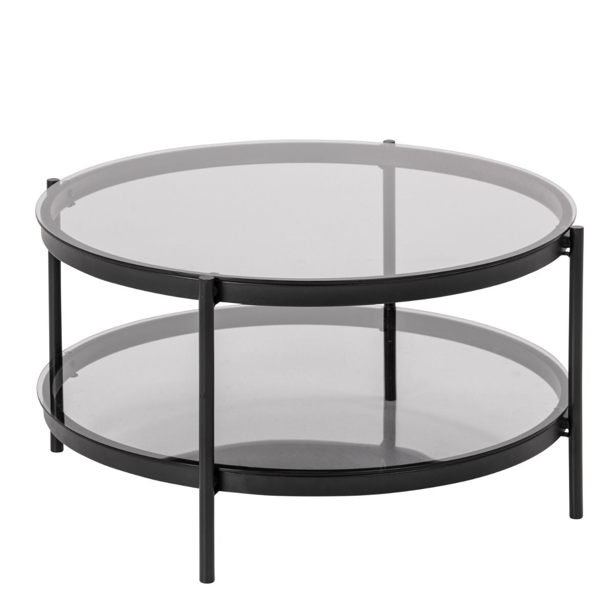 Bayonne Round Coffee Table with Smoked Glass Top in Black