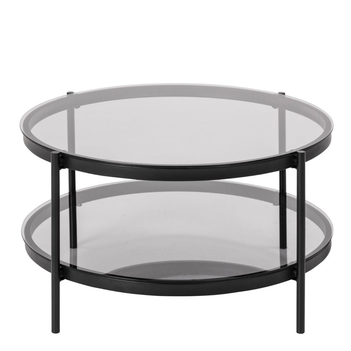 Bayonne Round Coffee Table with Smoked Glass Top in Black