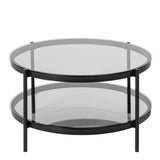 Bayonne Round Coffee Table with Smoked Glass Top in Black