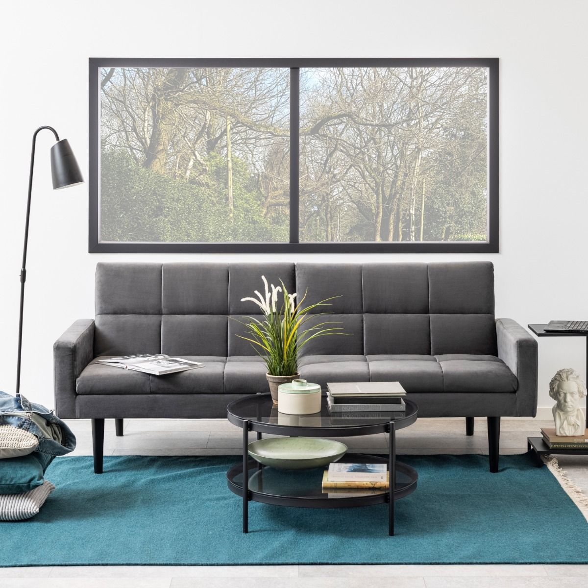 Bayonne Round Coffee Table with Smoked Glass Top in Black