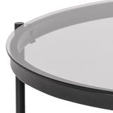 Bayonne Round Coffee Table with Smoked Glass Top in Black