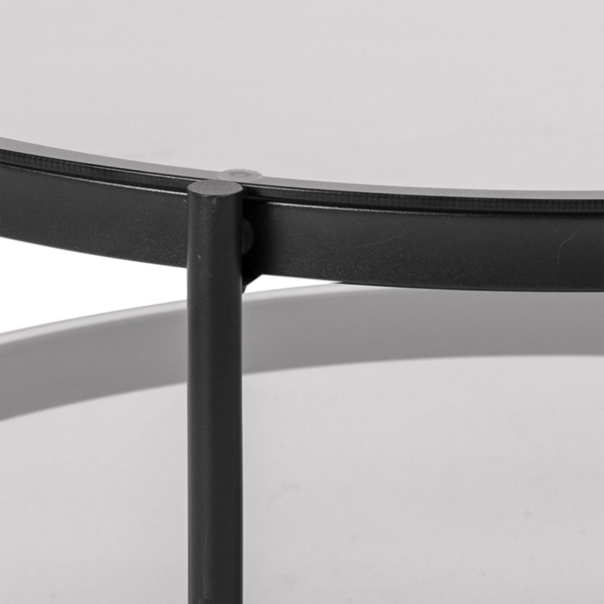 Bayonne Round Coffee Table with Smoked Glass Top in Black