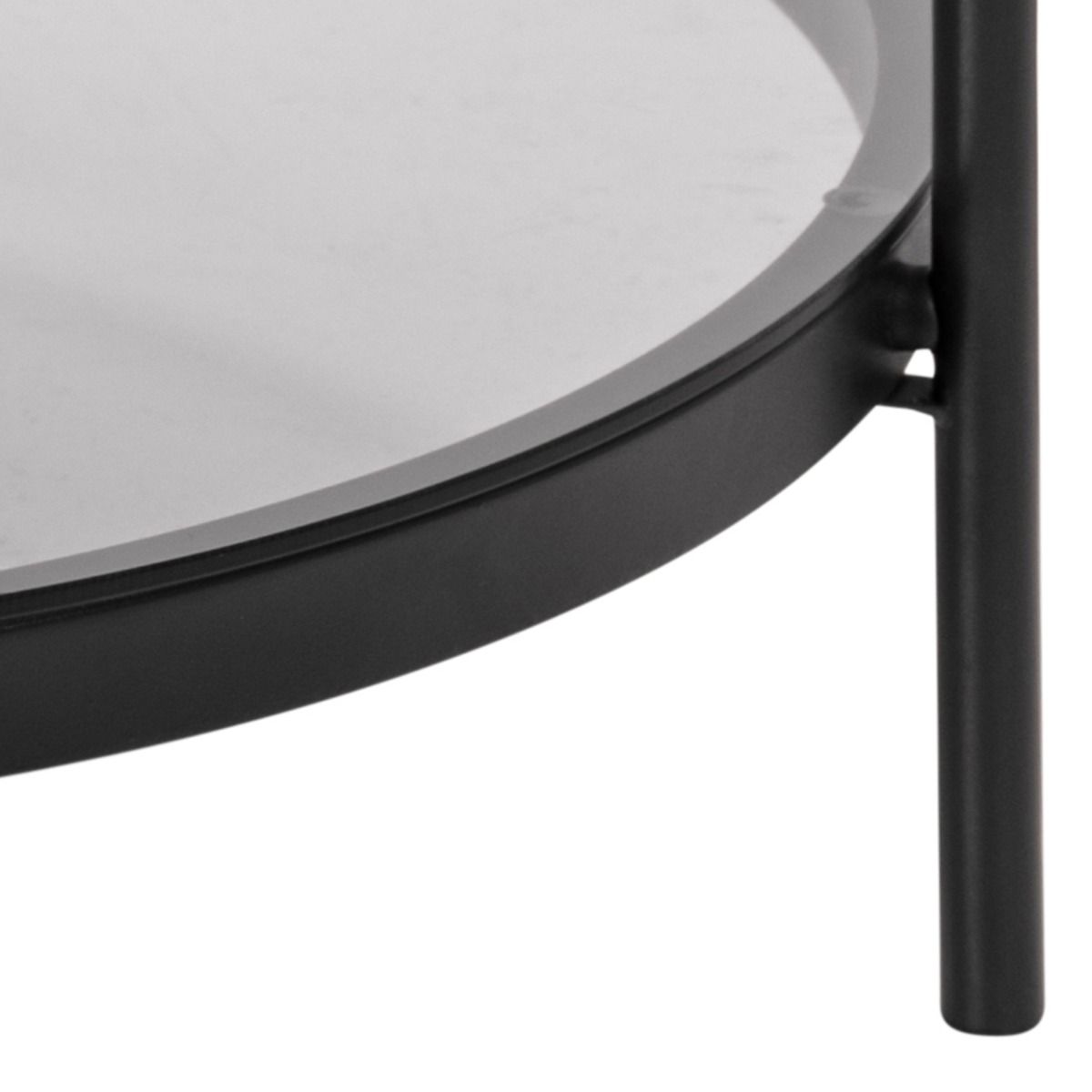 Bayonne Round Coffee Table with Smoked Glass Top in Black