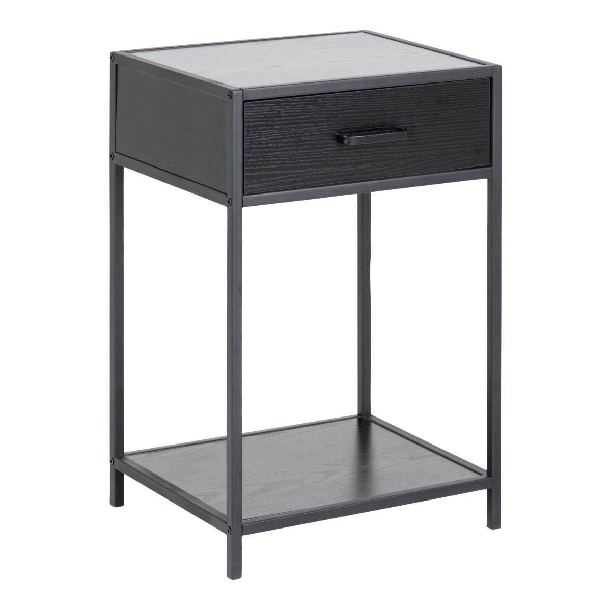 Seaford Bedside Table with 1 Drawer in Black & Brown