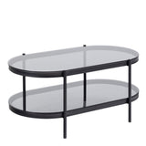 Bayonne Oval Coffee Table with Smoked Glass Top in Black