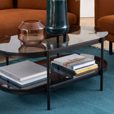Bayonne Oval Coffee Table with Smoked Glass Top in Black