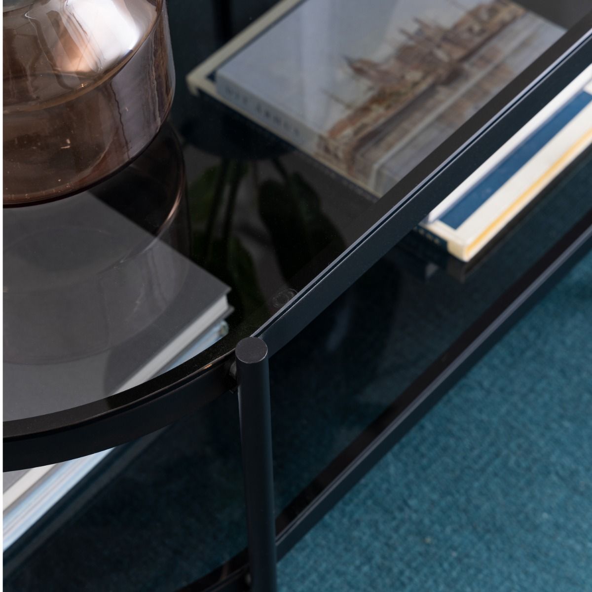 Bayonne Oval Coffee Table with Smoked Glass Top in Black
