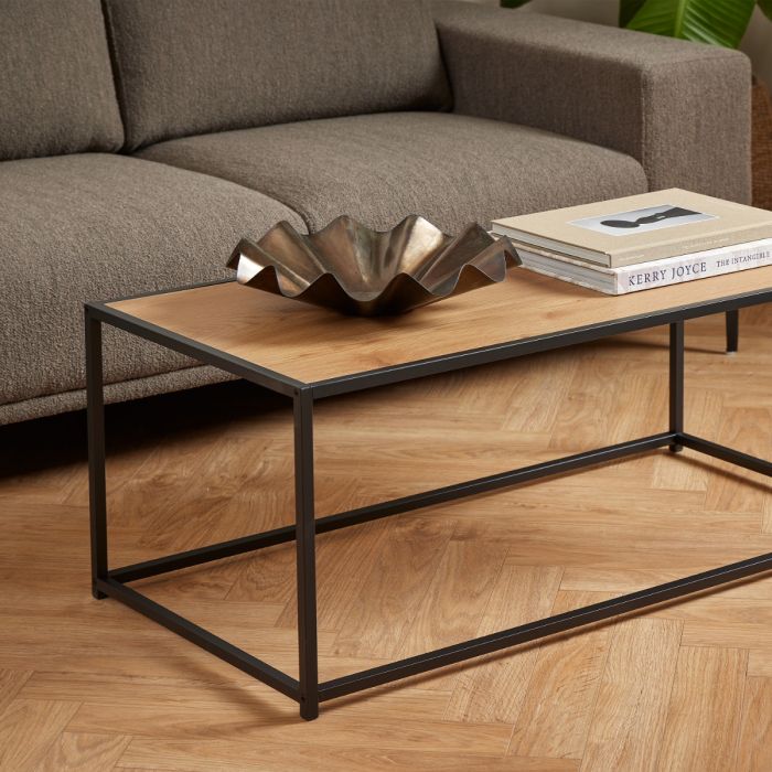 Seaford Black Metal Coffee Table with Brown Top