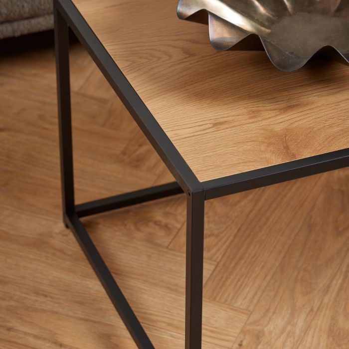 Seaford Black Metal Coffee Table with Brown Top