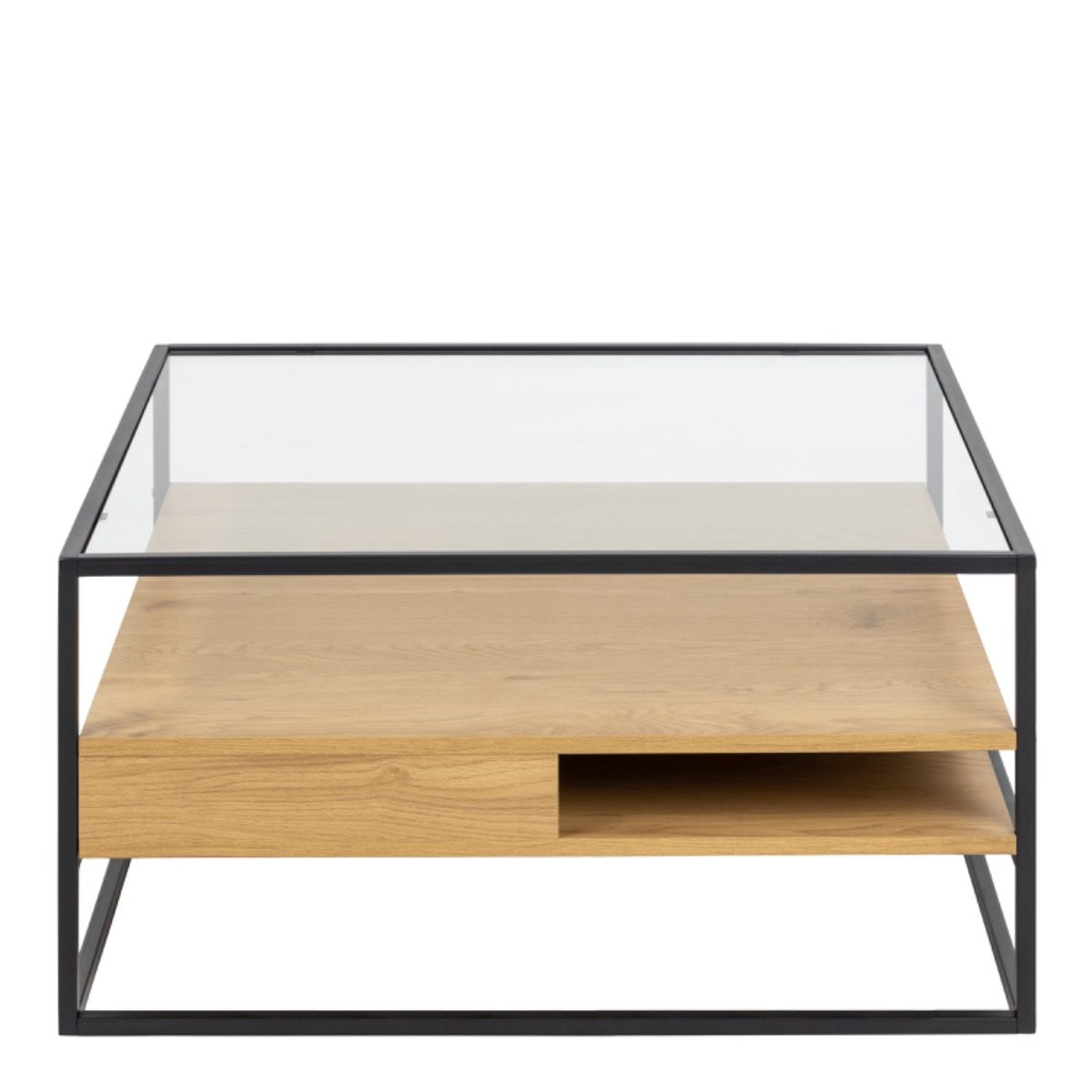 Randolf Square Coffee Table with 2 Shelves in Black and Brown