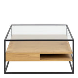 Randolf Square Coffee Table with 2 Shelves in Black and Brown