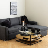 Randolf Square Coffee Table with 2 Shelves in Black and Brown