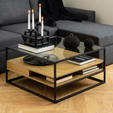 Randolf Square Coffee Table with 2 Shelves in Black and Brown