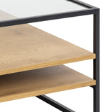 Randolf Square Coffee Table with 2 Shelves in Black and Brown