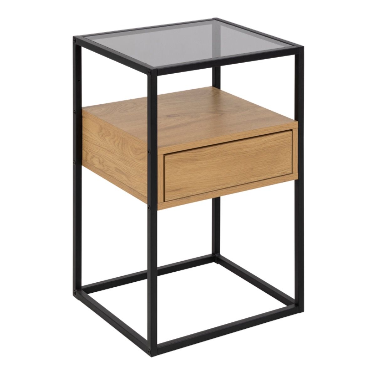 Randolf Square Bedside Table with 1 Drawer in Black and Brown