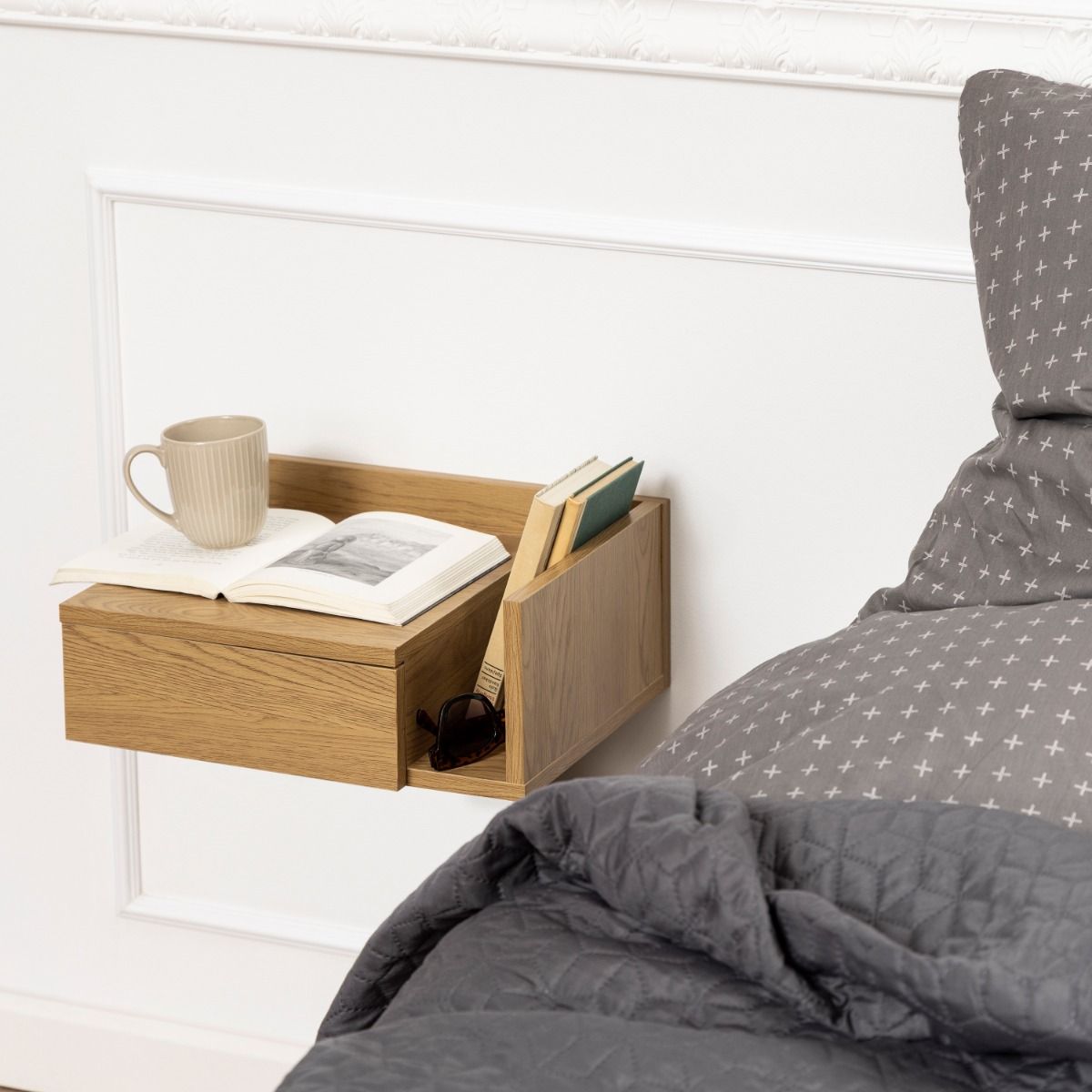 Ashlan Square Bedside Table with 1 Drawers in Brown