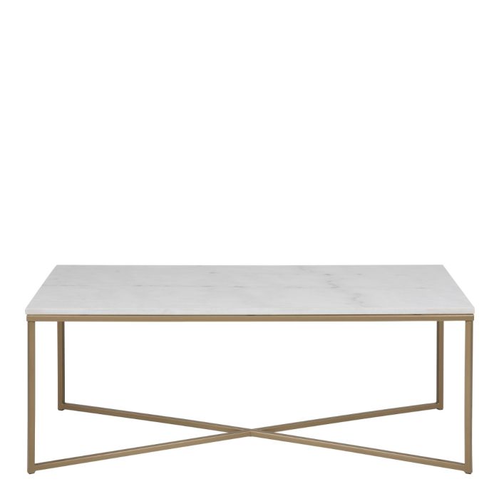 Alisma Coffee Table with White Marble Top & Brass Legs