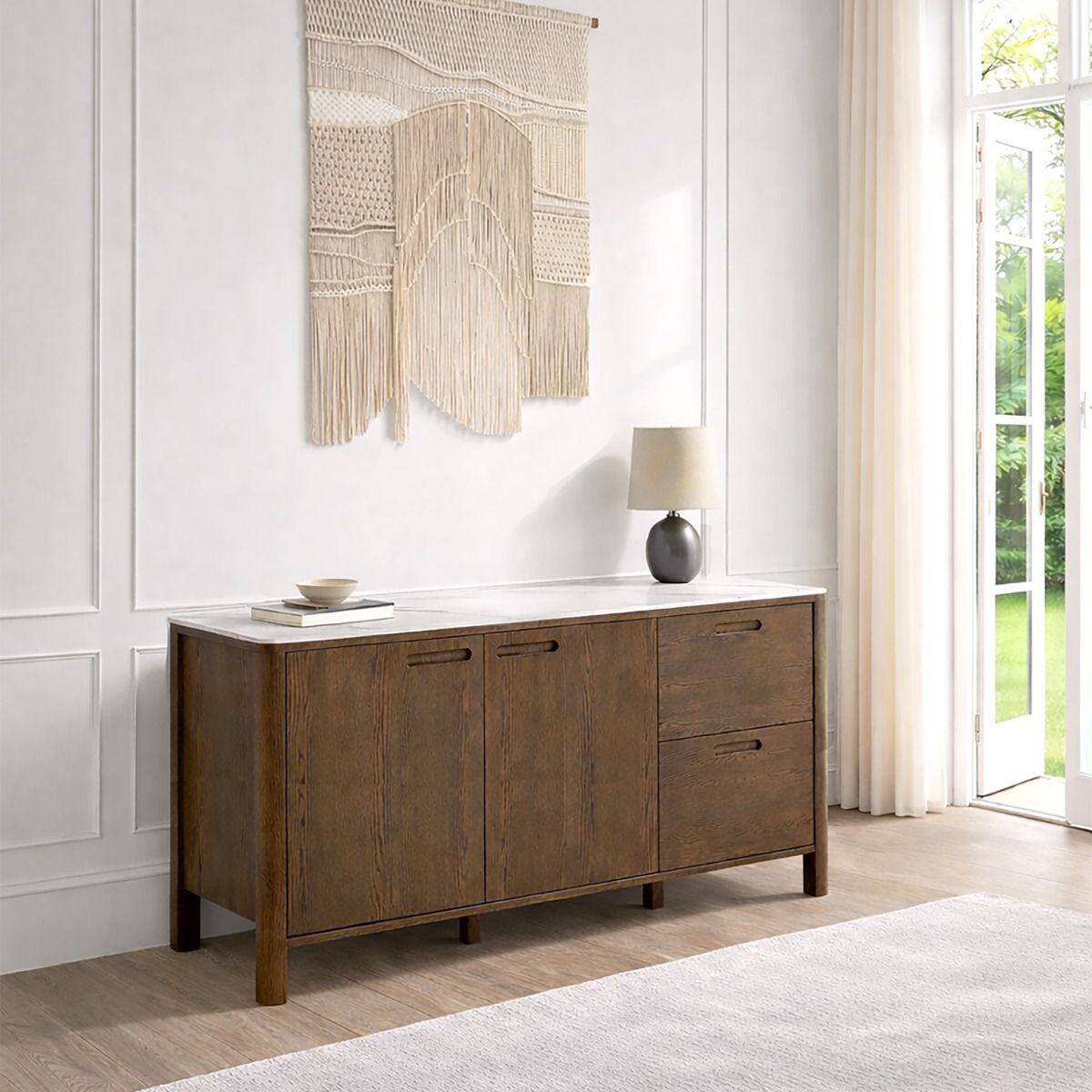 Southampton Sideboard With 2 Doors 2 Drawers and 2 Shelves in Cream Ceramic