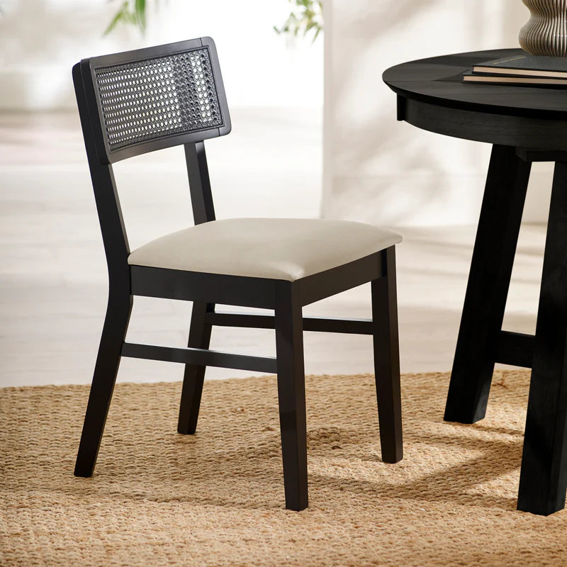 Annika Black Natural Fabric Rattan Back Dining Chairs