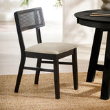 Annika Black Natural Fabric Rattan Back Dining Chairs