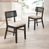 Annika Black Natural Fabric Rattan Back Dining Chairs