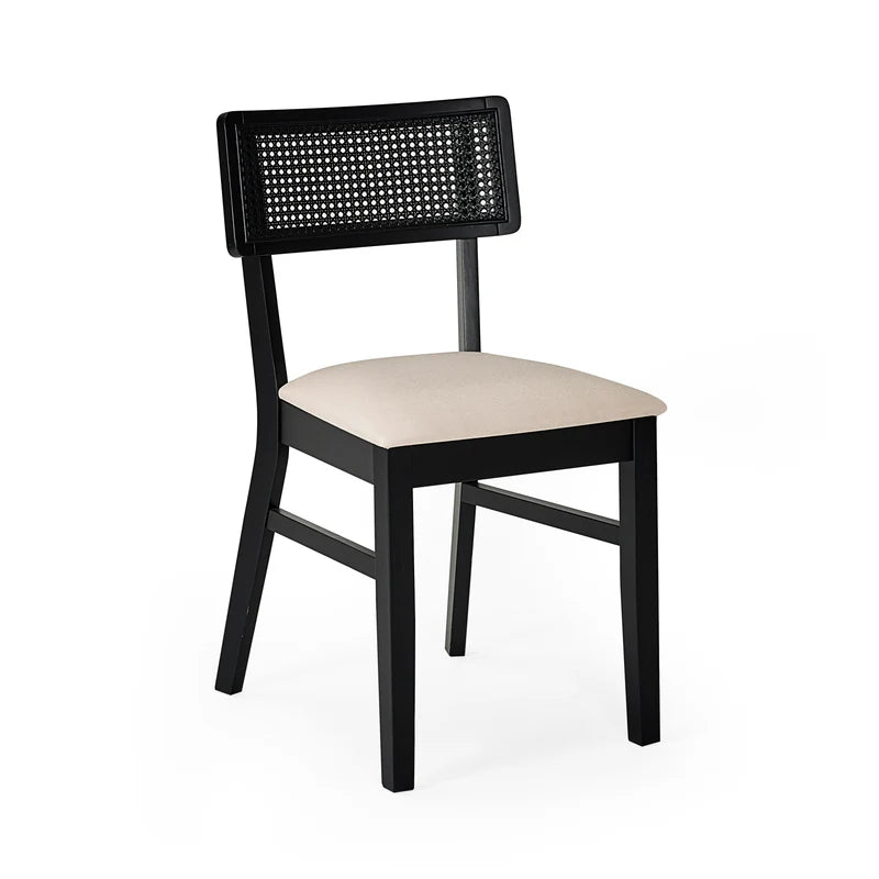 Annika Black Natural Fabric Rattan Back Dining Chairs