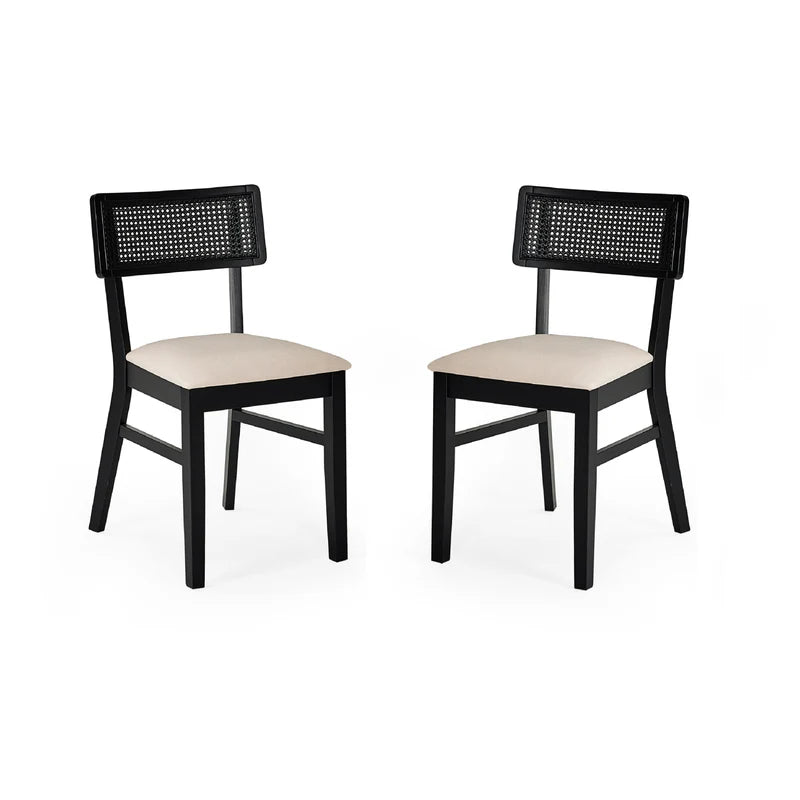 Annika Black Natural Fabric Rattan Back Dining Chairs