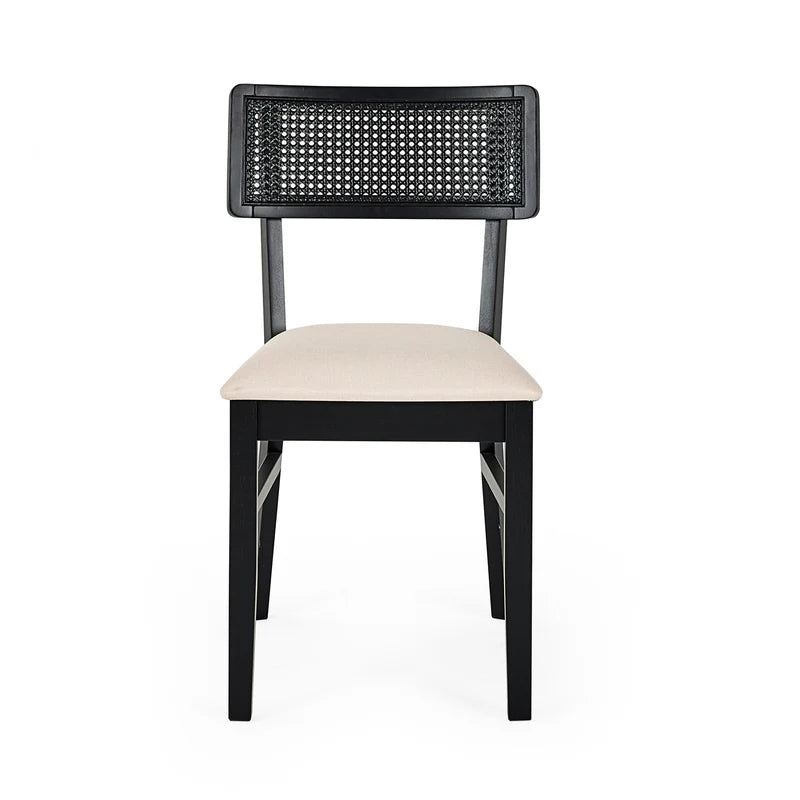 Annika Black Natural Fabric Rattan Back Dining Chairs