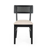 Annika Black Natural Fabric Rattan Back Dining Chairs