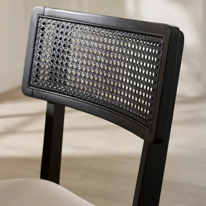 Annika Black Natural Fabric Rattan Back Dining Chairs