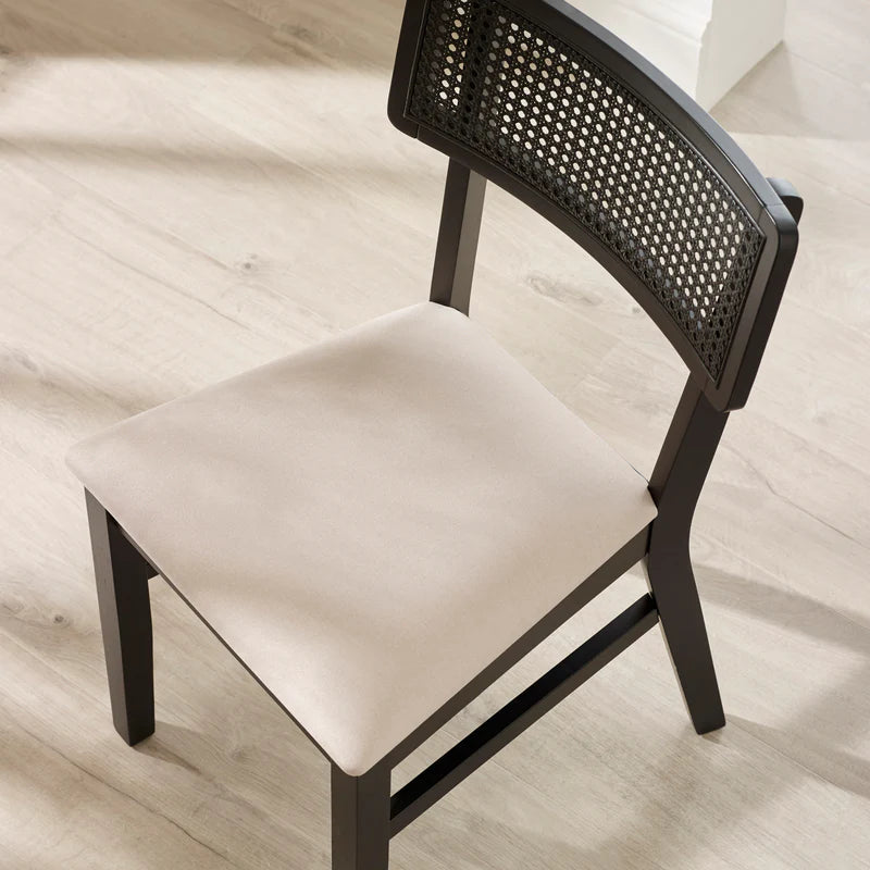 Annika Black Natural Fabric Rattan Back Dining Chairs
