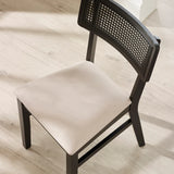 Annika Black Natural Fabric Rattan Back Dining Chairs