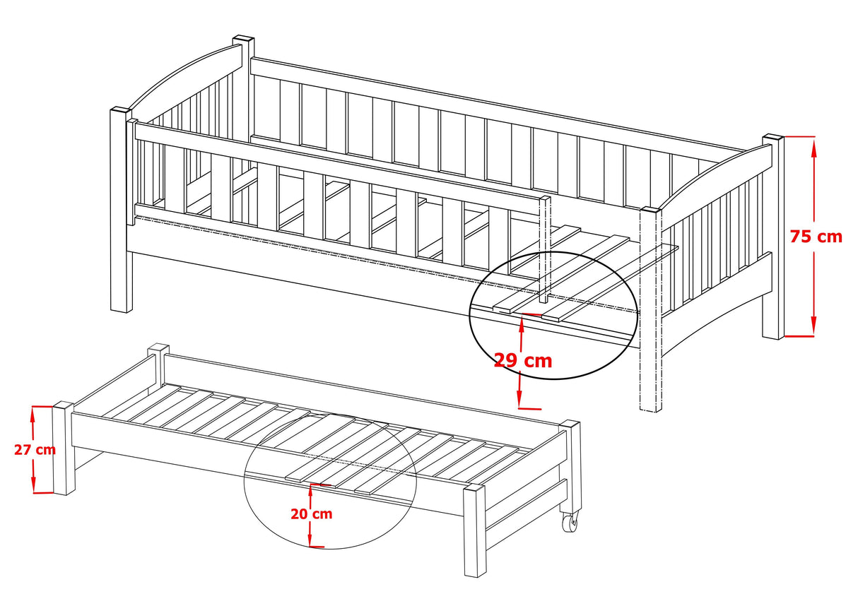 Wooden Double Bed Amelka with Trundle and Storage