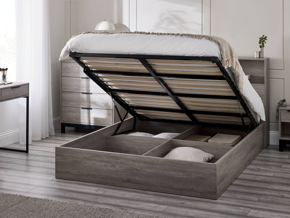 Bali Ottoman Storage Bed - Grey Oak