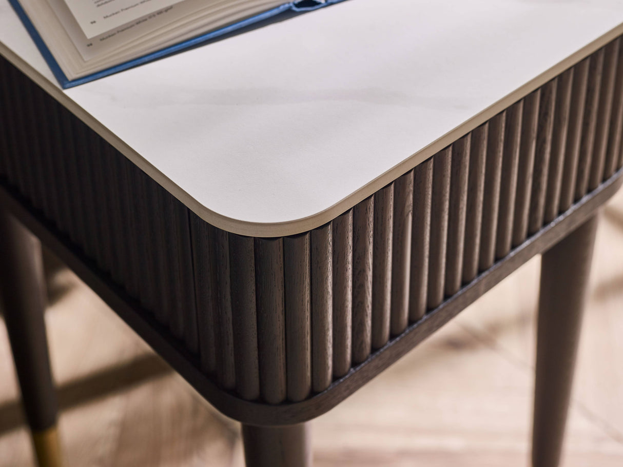 Louis Black Fluted Stone Top Lamp Table with Drawers