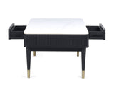 Louis Black Fluted Stone Top Coffee Table with Drawers