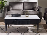 Louis Black Fluted Stone Top Coffee Table with Drawers