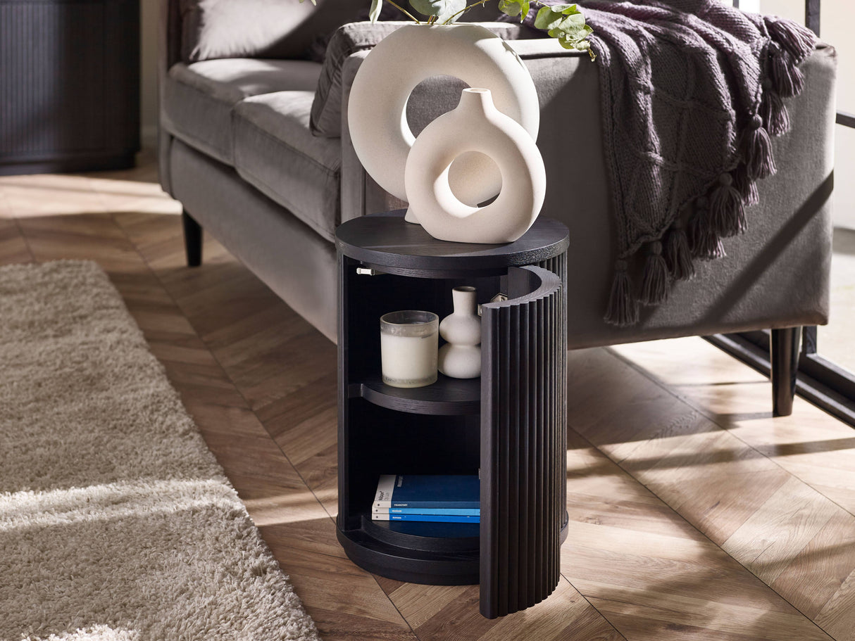 Louis Black Fluted Side Table With Door