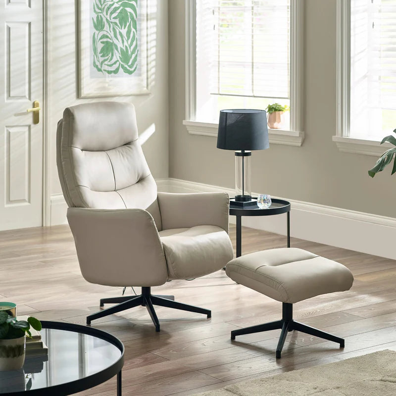Priya Grey Faux PU Leather Recliner Chair and Stool