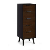 Alba 5 Drawer Narrow Chest - Walnut/Black