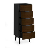 Alba 5 Drawer Narrow Chest - Walnut/Black