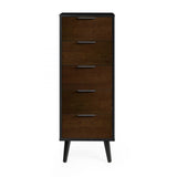 Alba 5 Drawer Narrow Chest - Walnut/Black